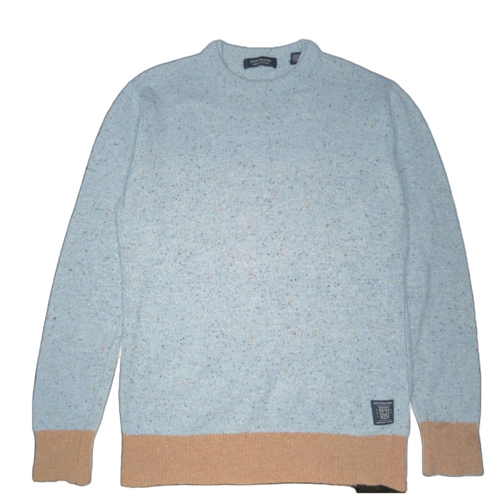 Scotch & Soda Men's Crewneck Pullover in a Light Blue Donegal Wool Size Medium